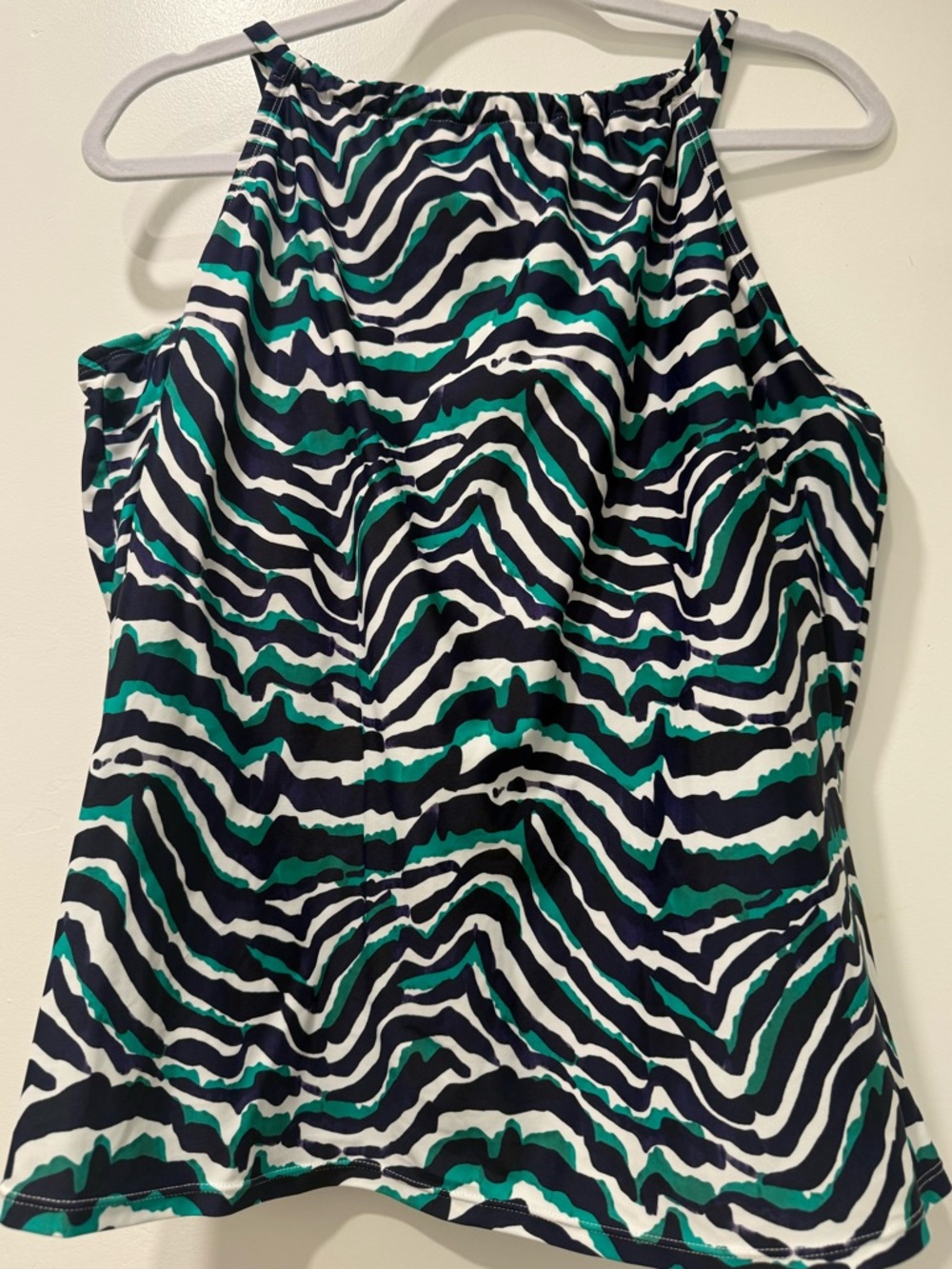 Island‎ Escape Tankini Swim Top Size 14 Blue Teal Stripe Animal Print Underwire